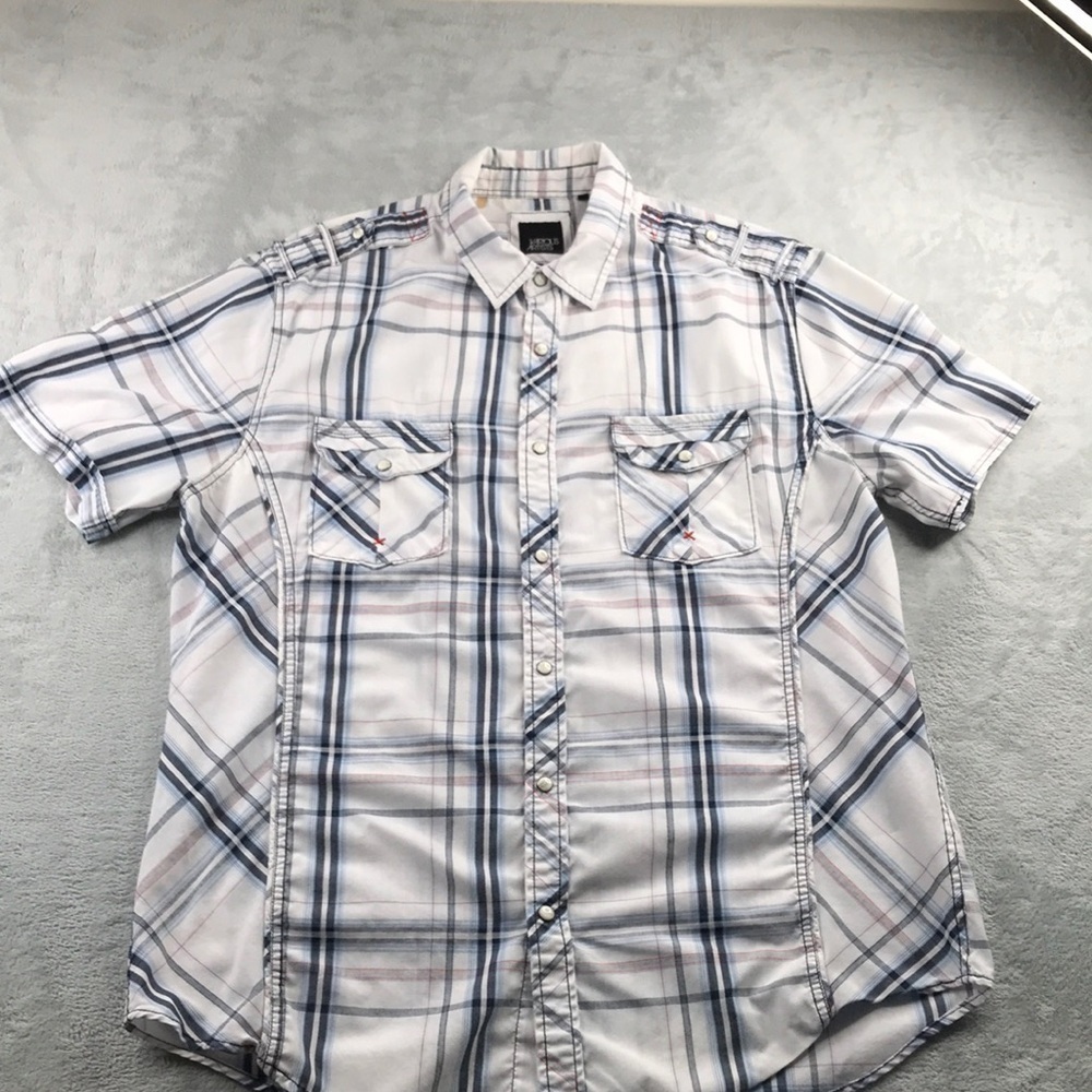 Various Artists Plaid Western  Short sleeve Pearl Snap Men's Shirt Size XL